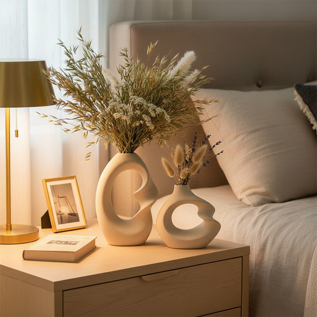 Nordic Ceramic Vase Set - Modern White & Beige Vases
