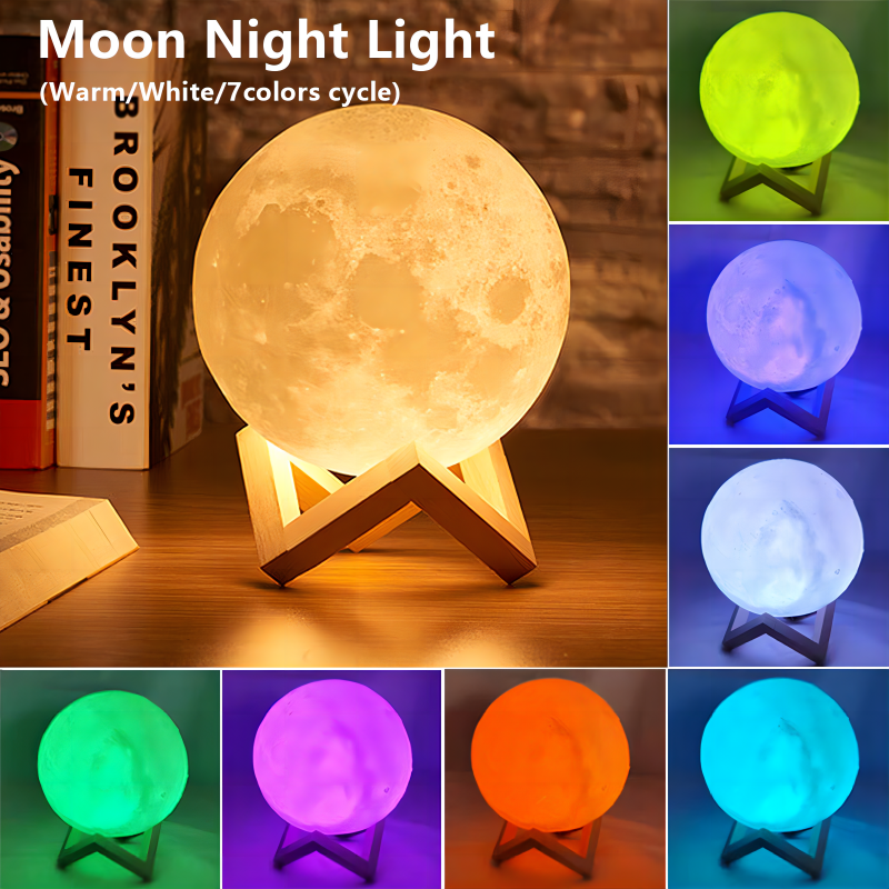 3D LED Moon Lamp - Rechargeable Ambient Night Light